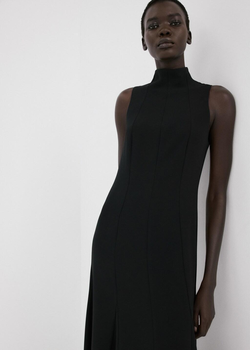 Black Turtleneck Midi-Dress, Black, large image number 3