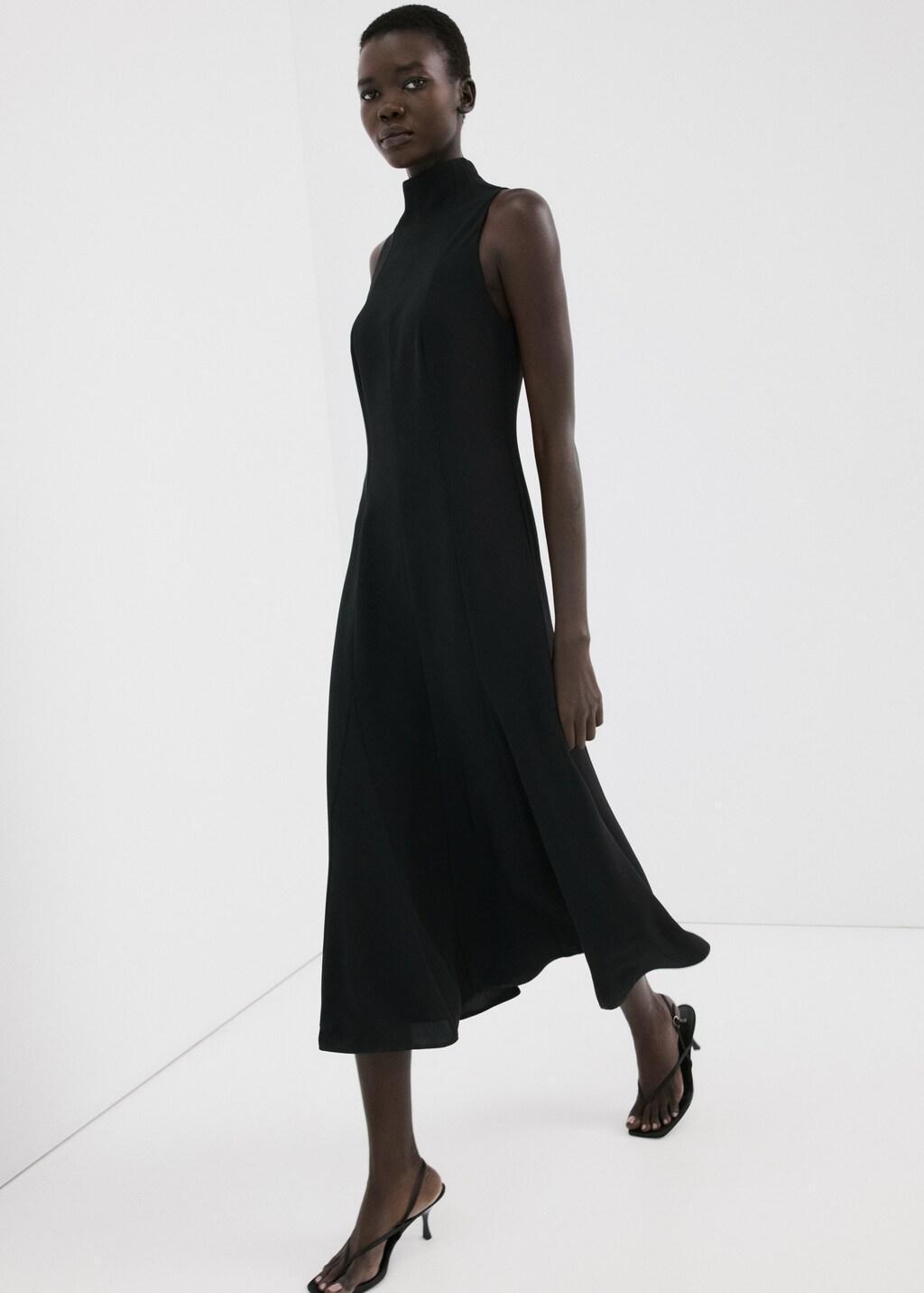 Black Turtleneck Midi-Dress, Black, large image number 4