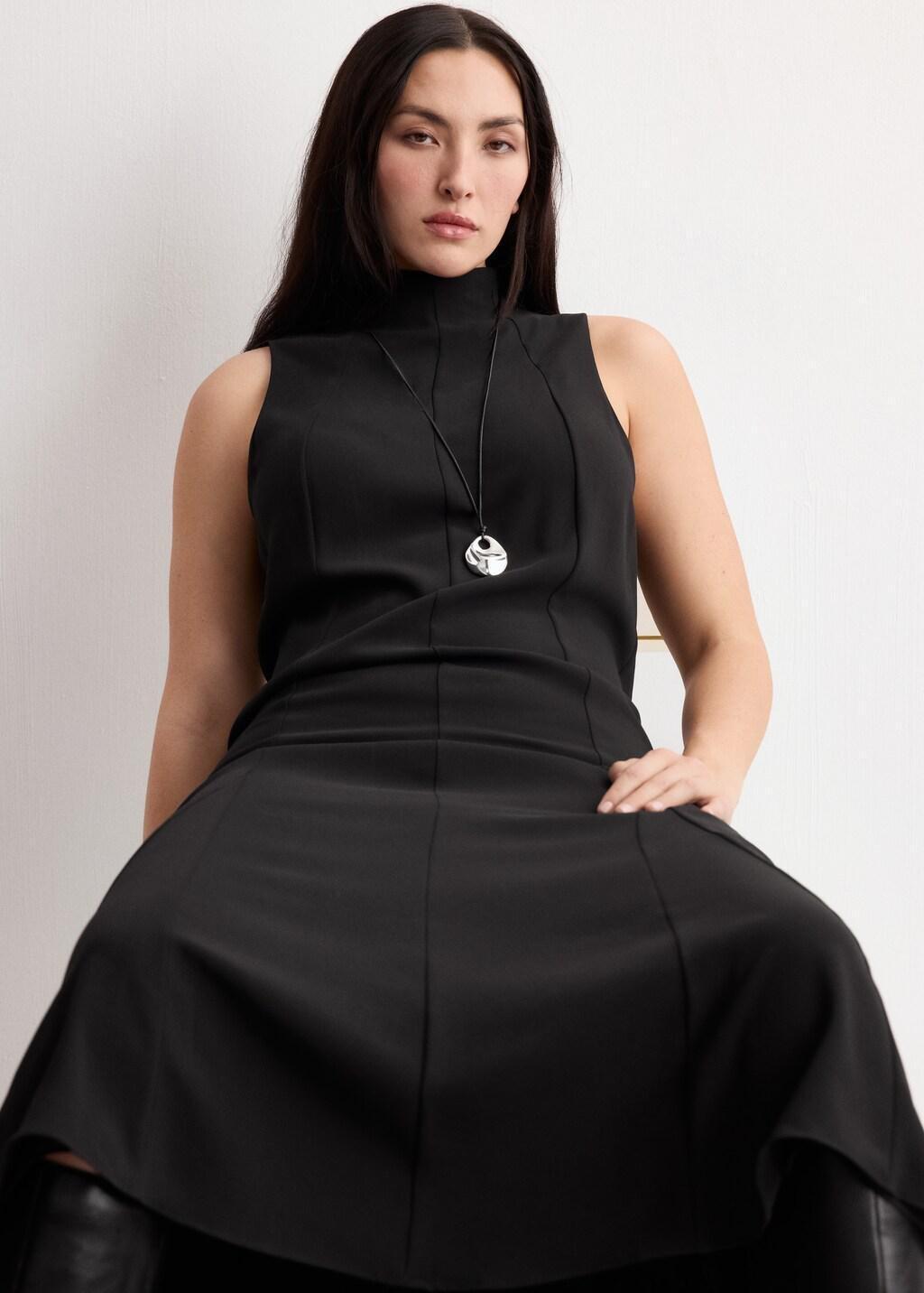 Black Turtleneck Midi-Dress, Black, large image number 6