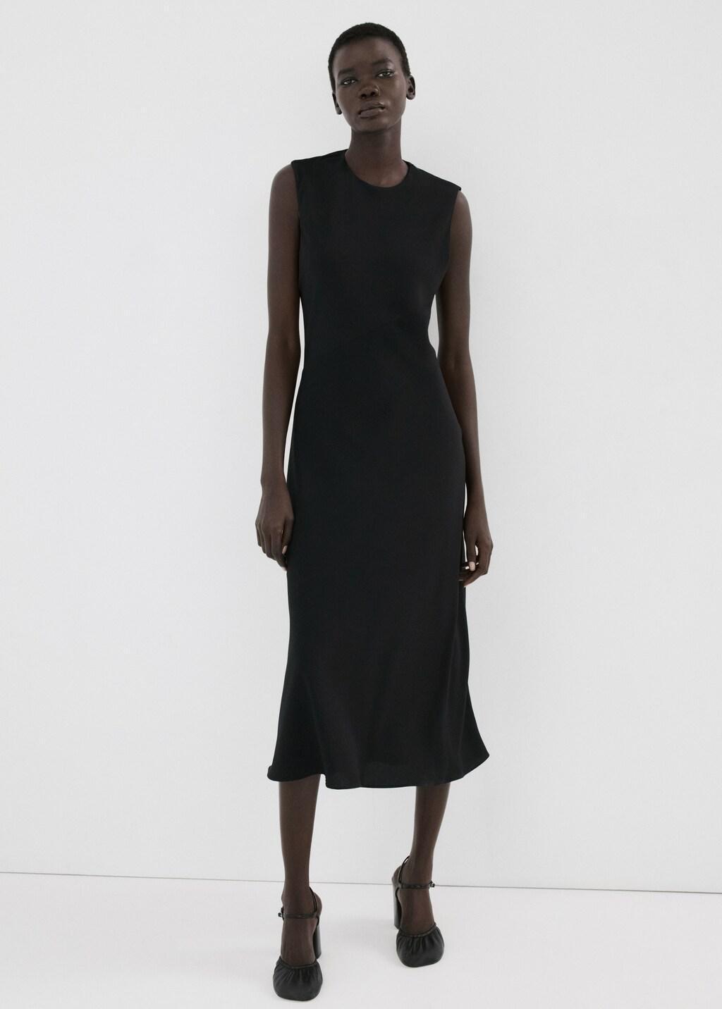 Black Midi-Dress With Open Back, Black, large image number 0