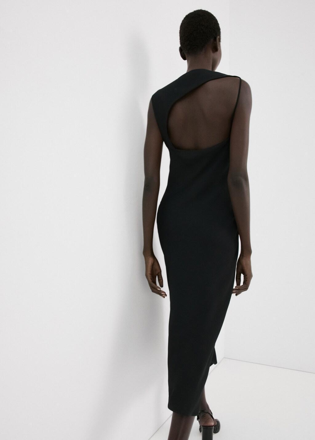 Black Midi-Dress With Open Back, Black, medium