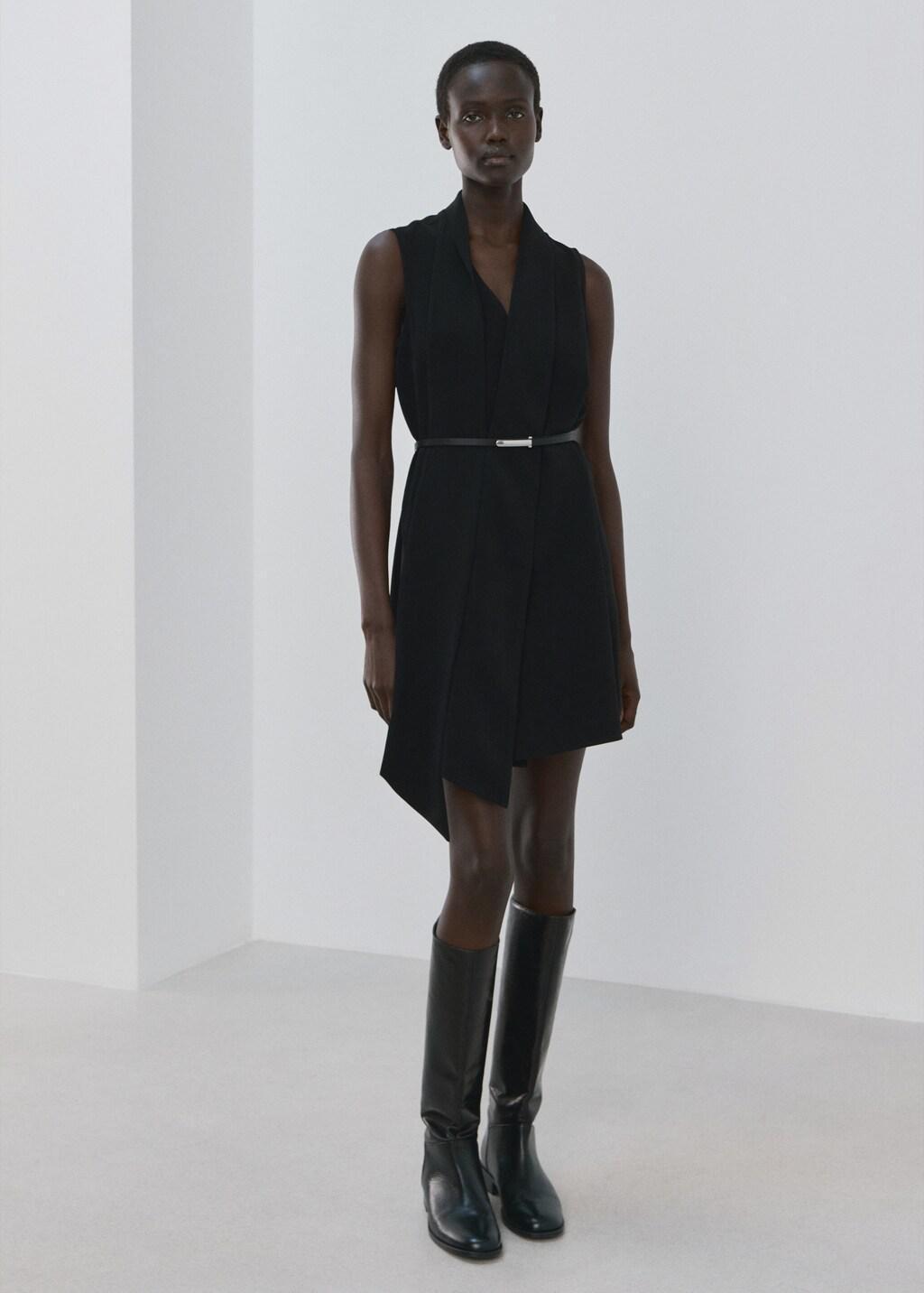 Black Scarf Belt Dress, 0201_99, large image number 0