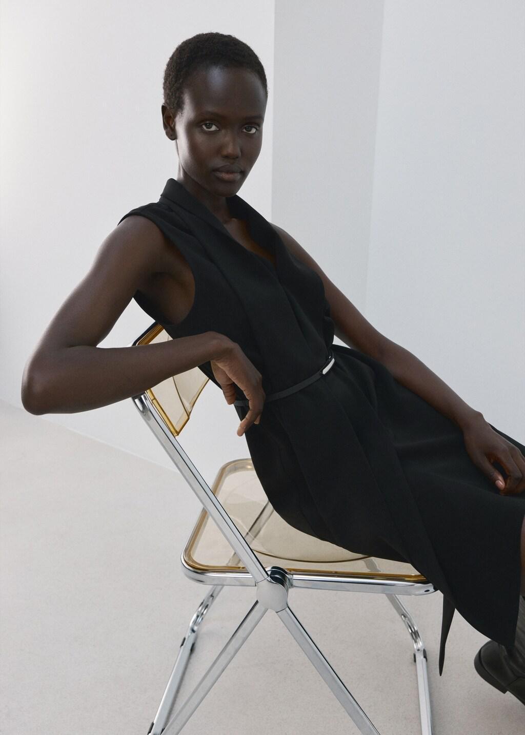 Black Scarf Belt Dress, 0201_99, large image number 3