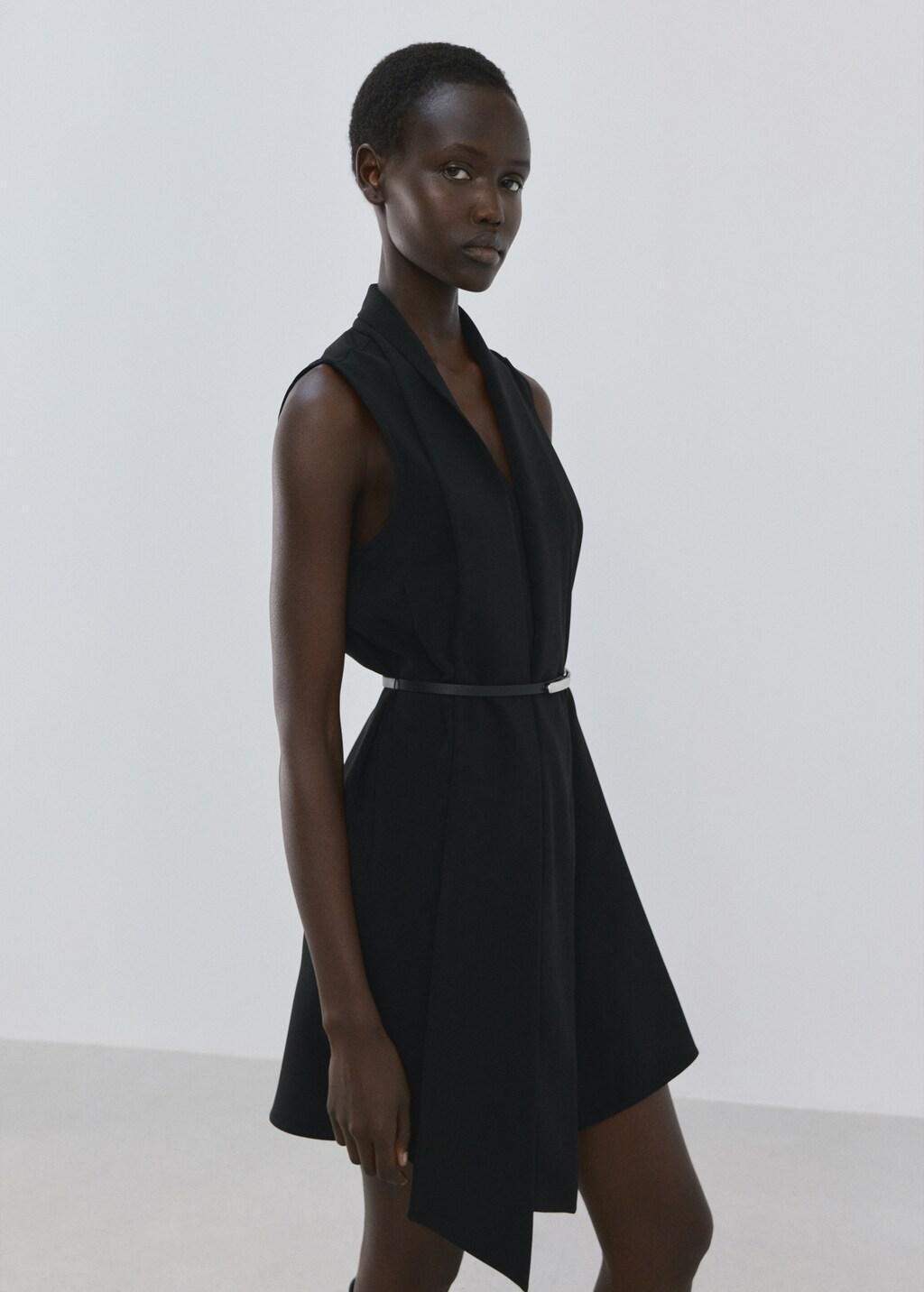 Black Scarf Belt Dress, 0201_99, large image number 6