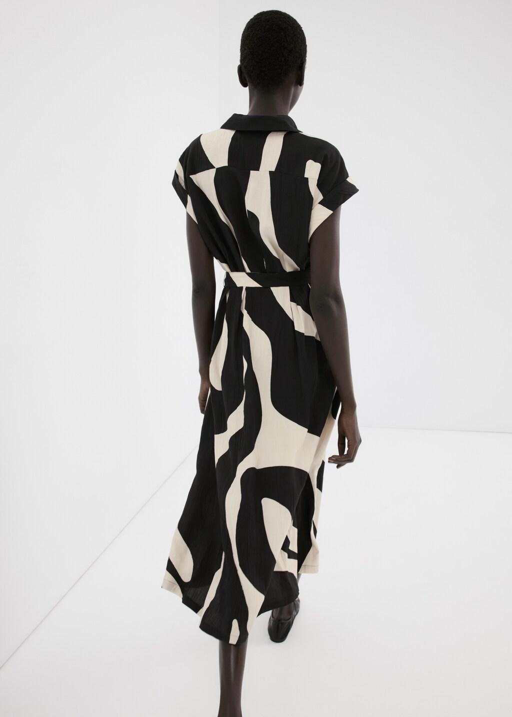 Black Long Printed Shirt Dress, Black, large image number 2