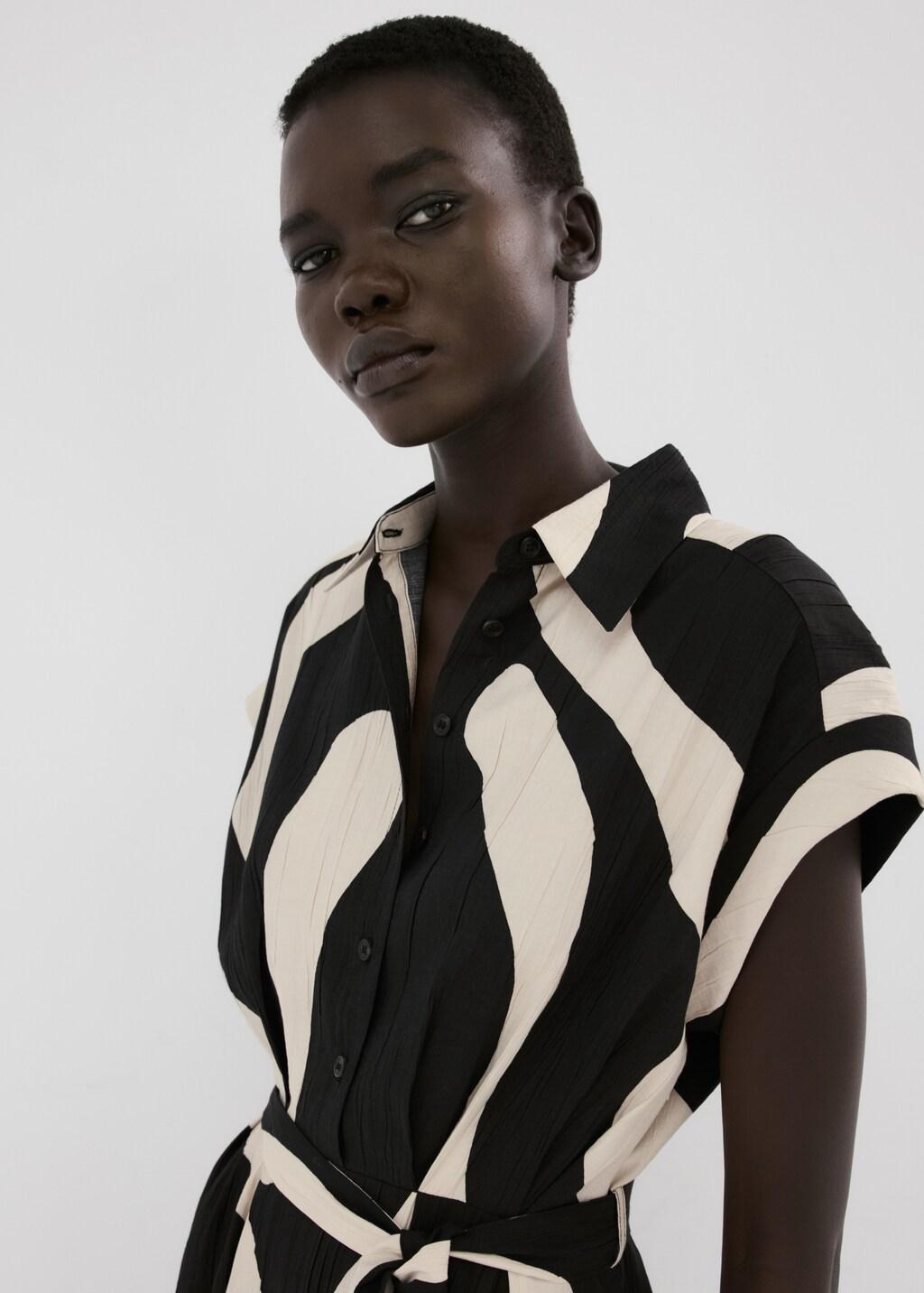 Black Long Printed Shirt Dress, Black, large image number 3