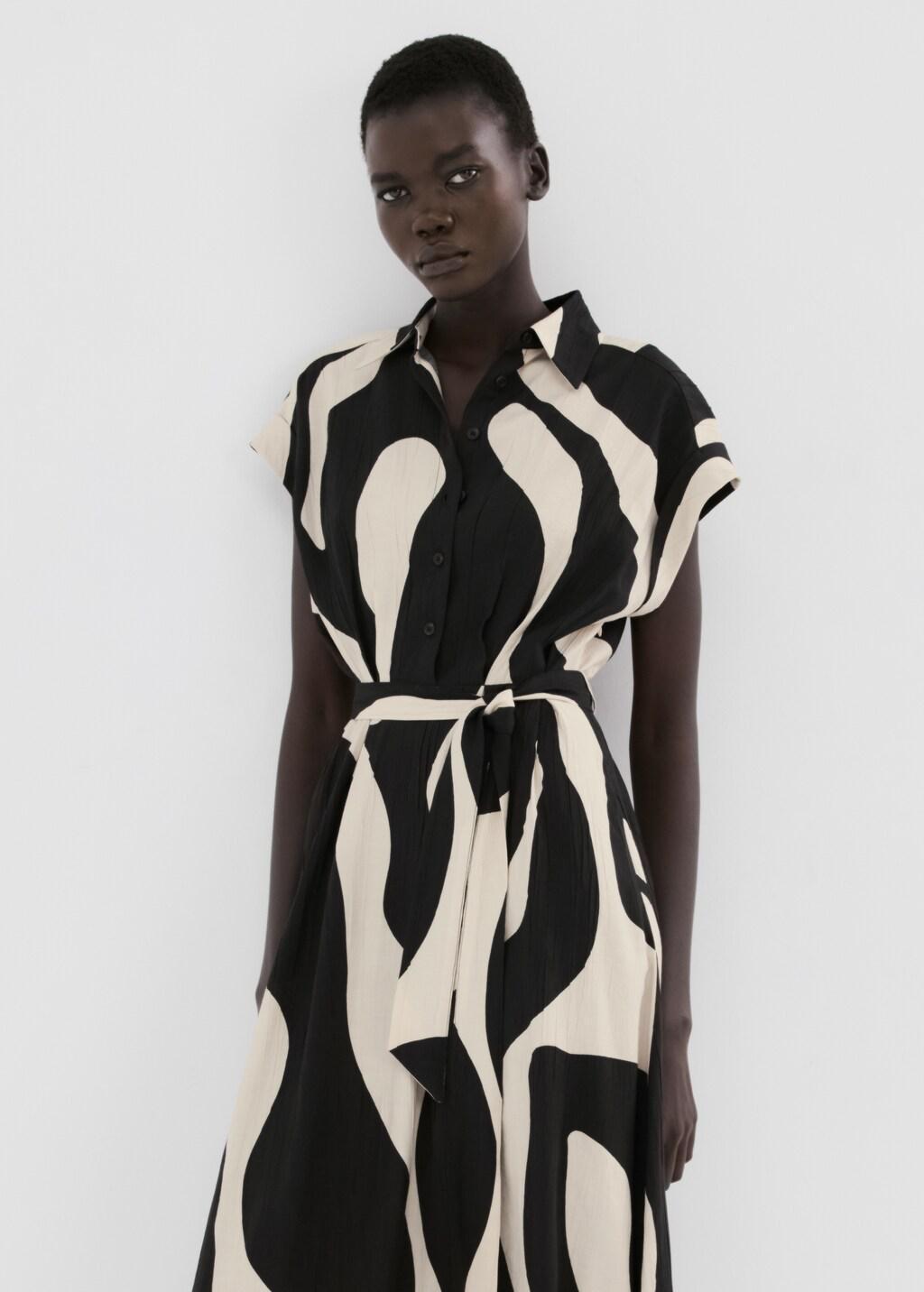 Black Long Printed Shirt Dress, Black, large image number 4