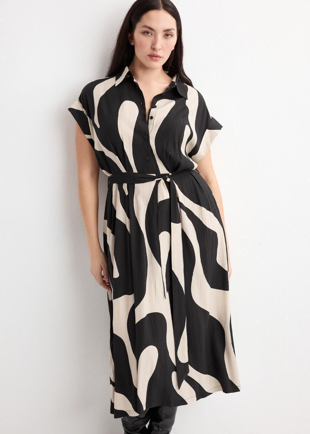 Black Long Printed Shirt Dress, Black, large image number 6