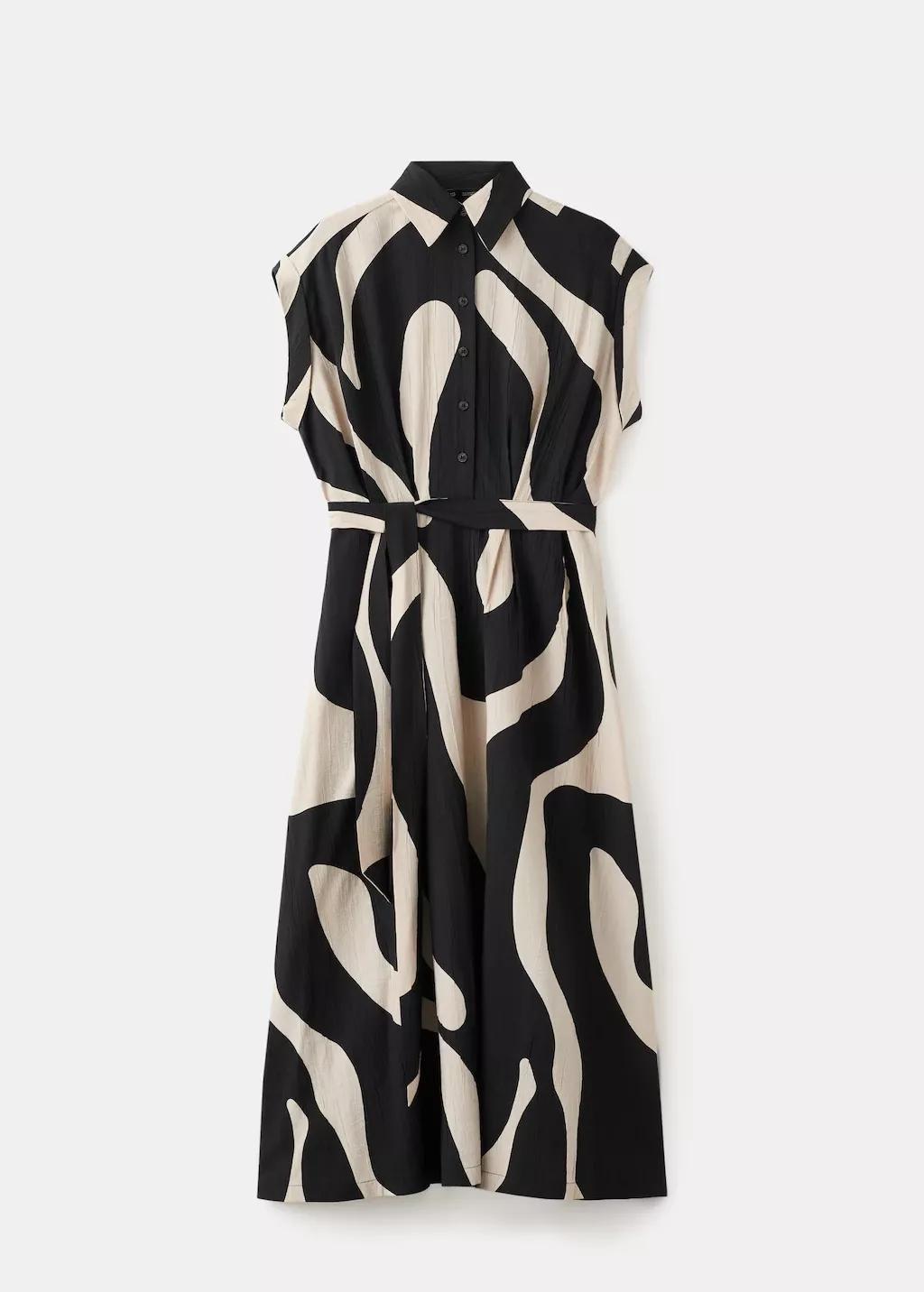 Black Long Printed Shirt Dress, Black, large image number 8