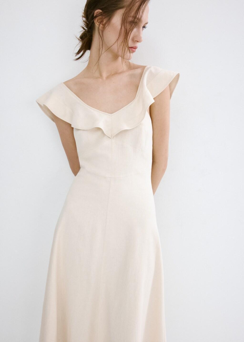 Brown Lt Pastel Ruffled Linen Dress, Light Pastel Brown, large image number 3