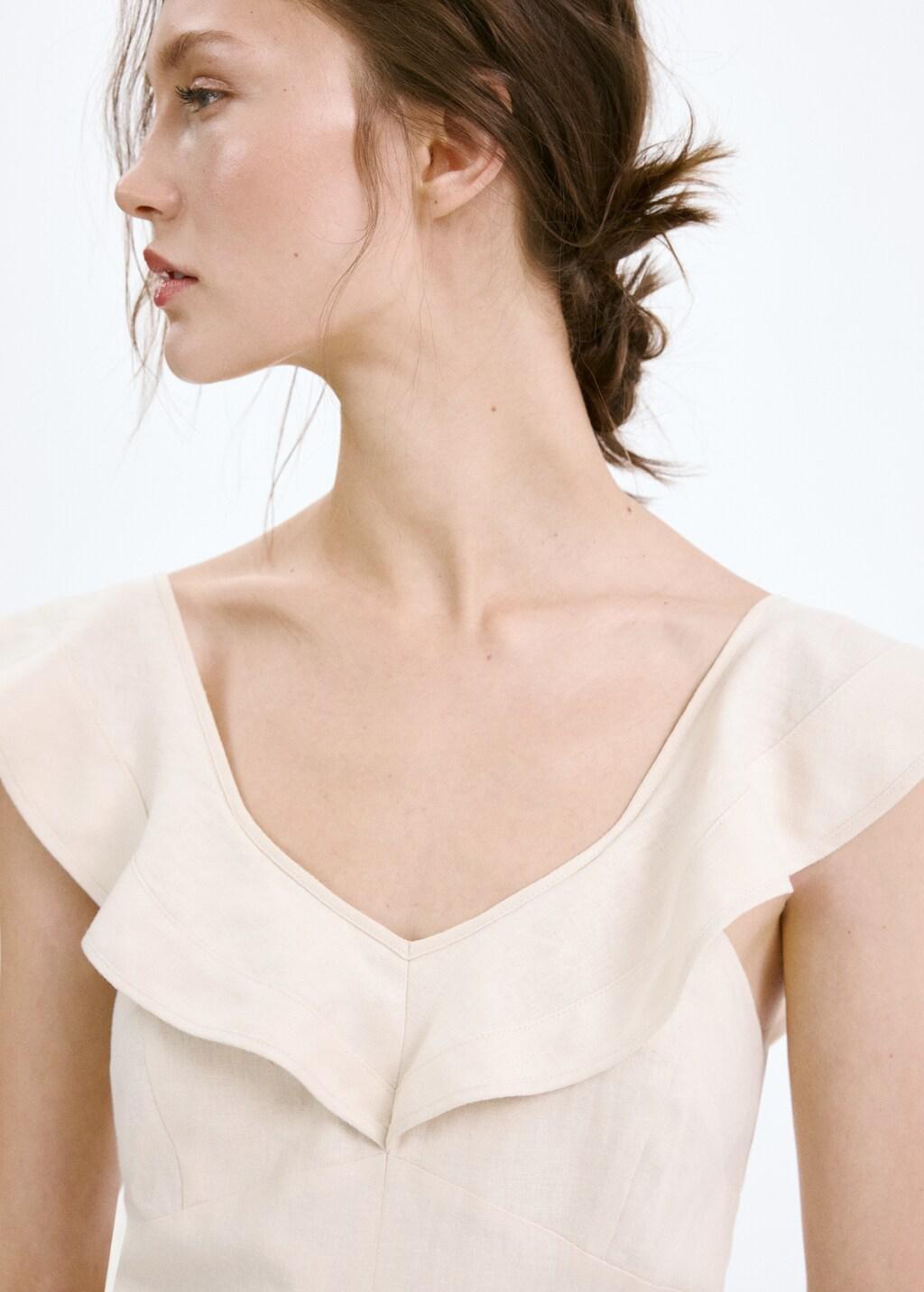 Brown Lt Pastel Ruffled Linen Dress, Light Pastel Brown, large image number 4