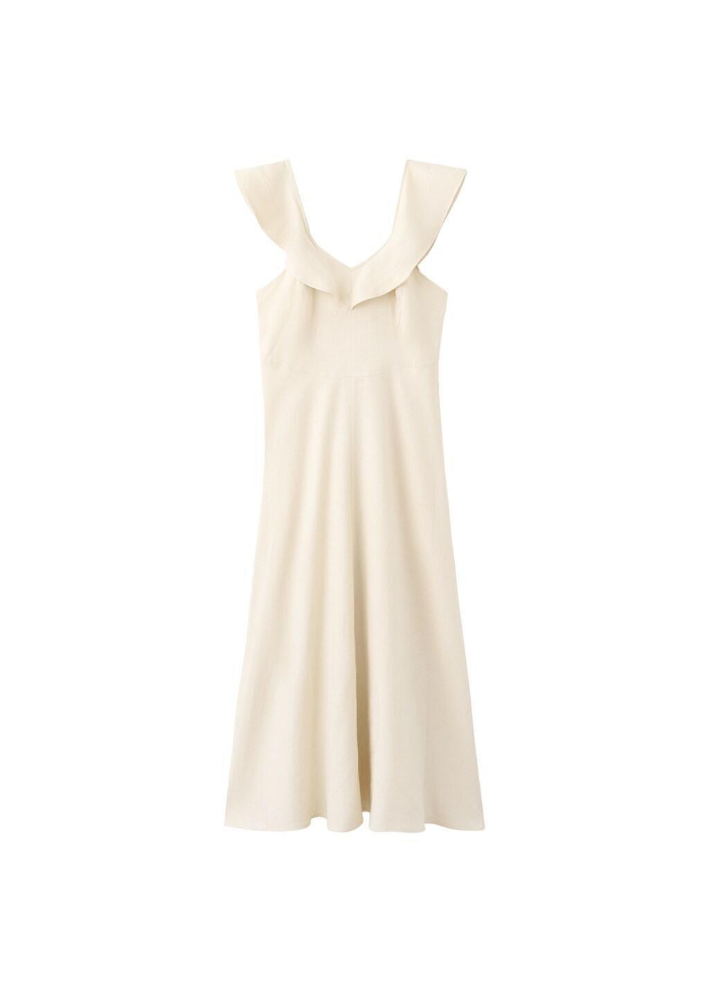 Brown Lt Pastel Ruffled Linen Dress, Light Pastel Brown, large image number 6