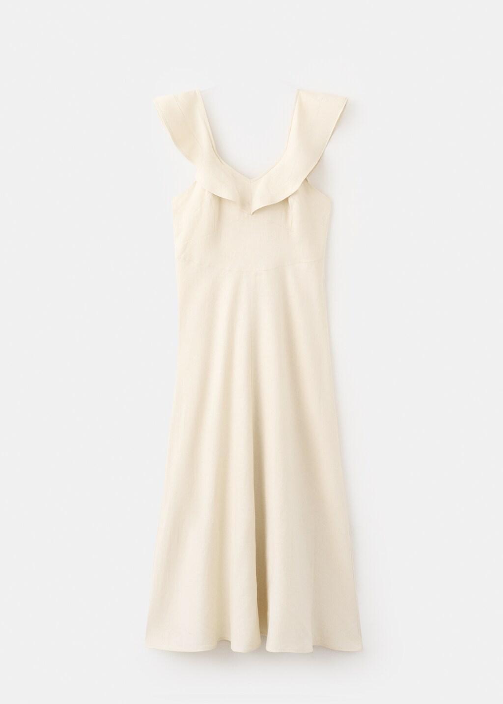 Brown Lt Pastel Ruffled Linen Dress, Light Pastel Brown, large image number 7