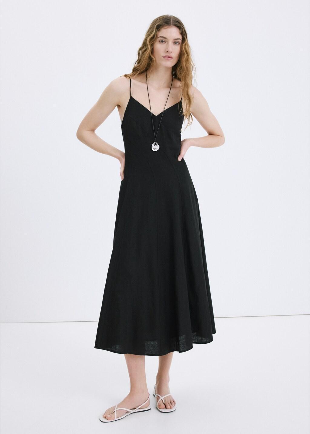 Black A-Line Linen Dress, 0201_99, medium