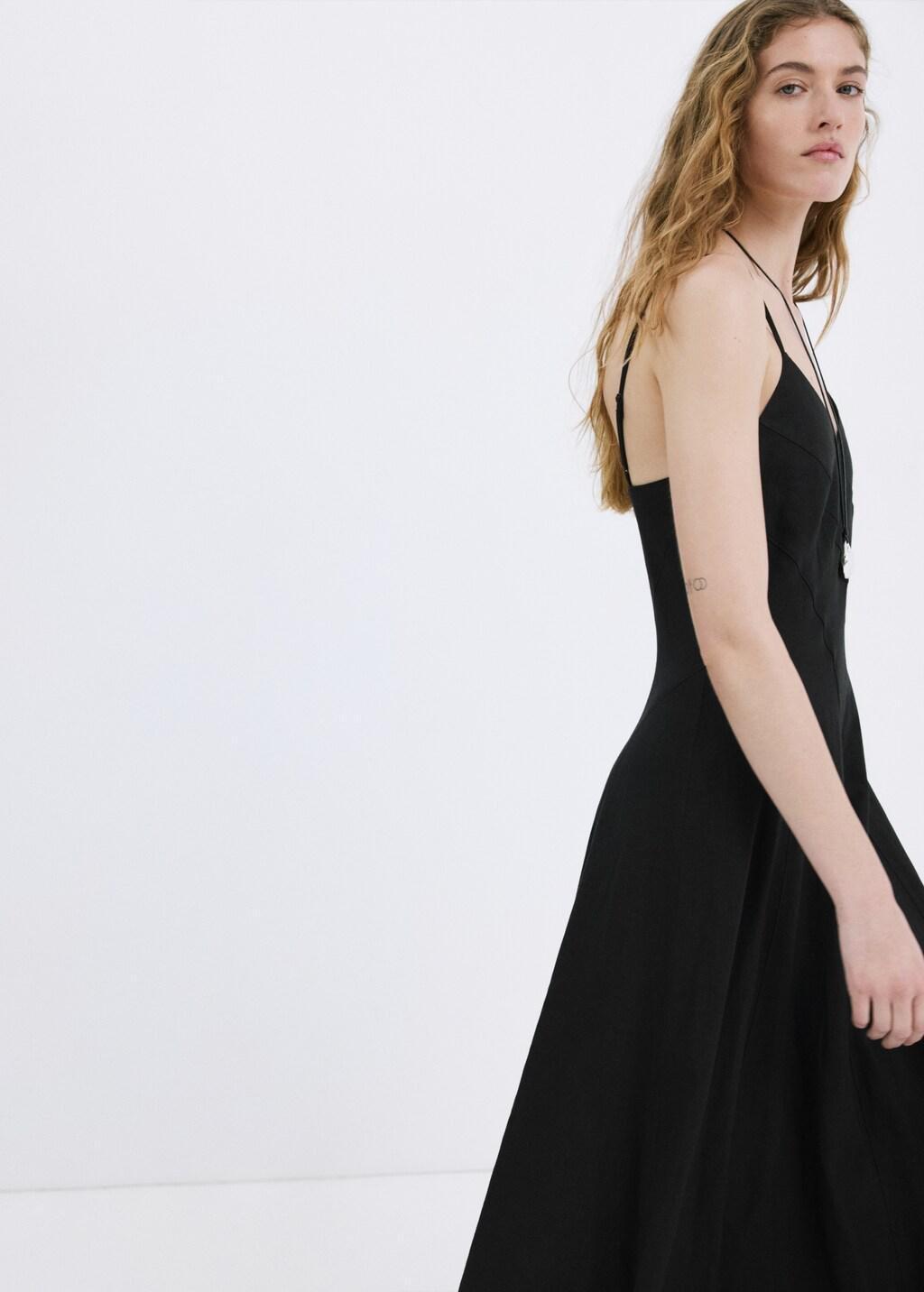 Black A-Line Linen Dress, 0201_99, large image number 3