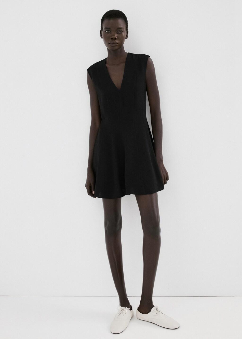 Black Flounce Dress With V-Neck, Black, large image number 0