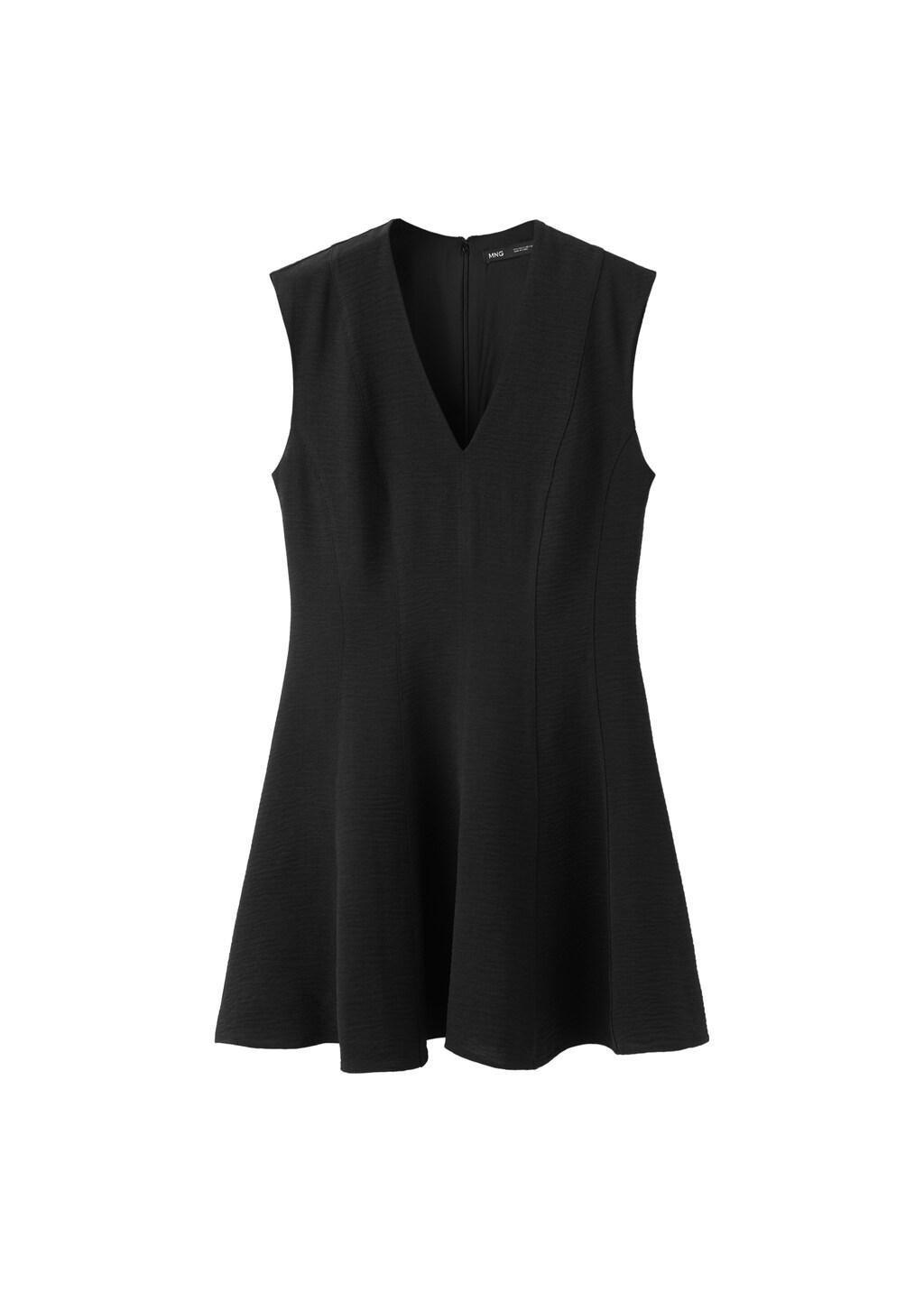 Black Flounce Dress With V-Neck, Black, large image number 5