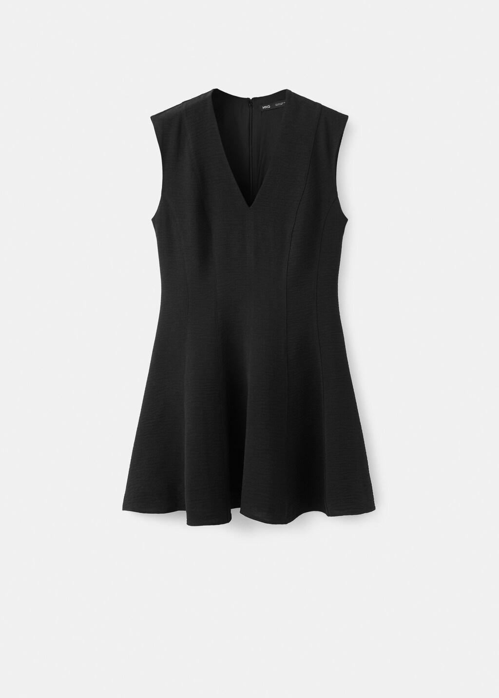 Black Flounce Dress With V-Neck, Black, large image number 6