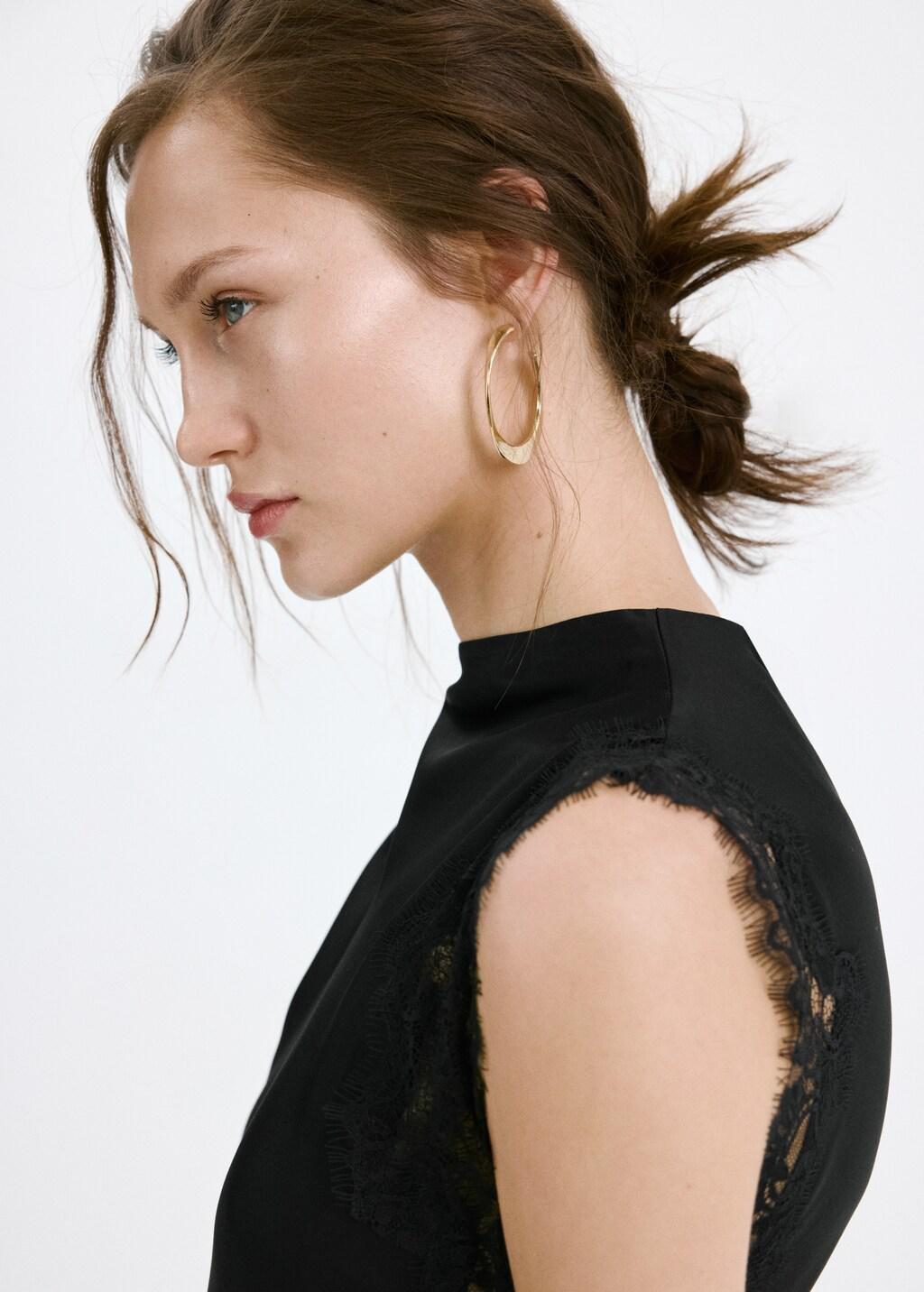 Black Satin Dress With Lace Details, 0201_99, large image number 4