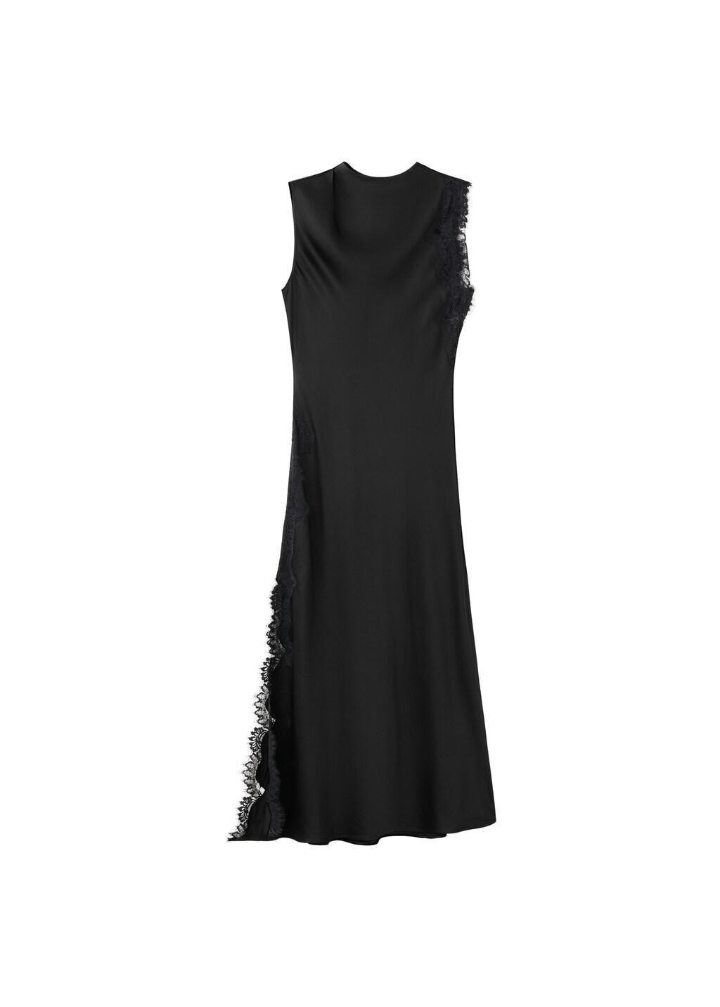 Black Satin Dress With Lace Details, 0201_99, large image number 7