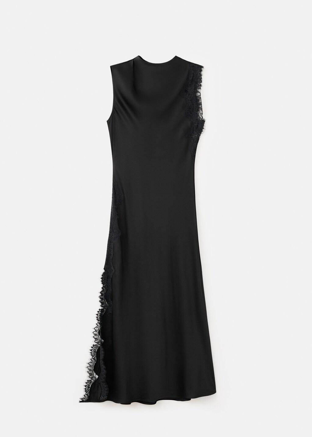 Black Satin Dress With Lace Details, 0201_99, large image number 8
