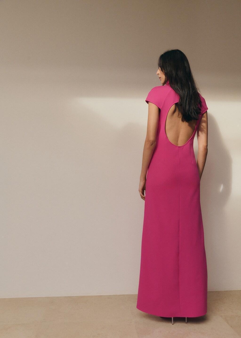 Pink Long Dress With Open Back, Bright Pink, large image number 2