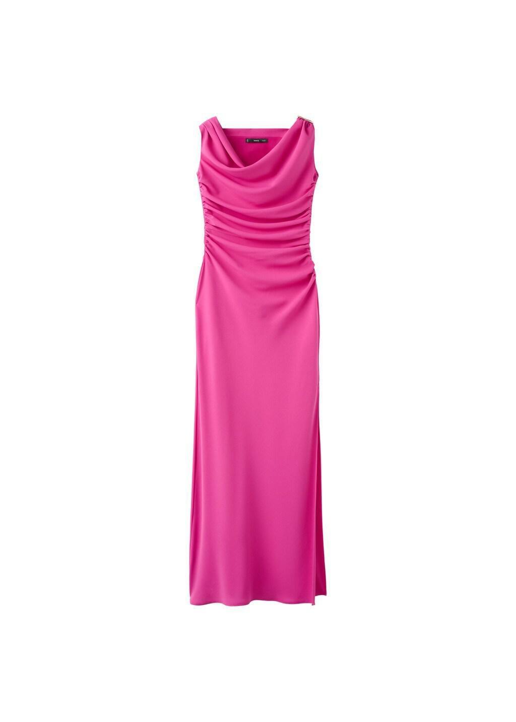 Pink Draped Dress With Brooch, Bright Pink, large image number 6