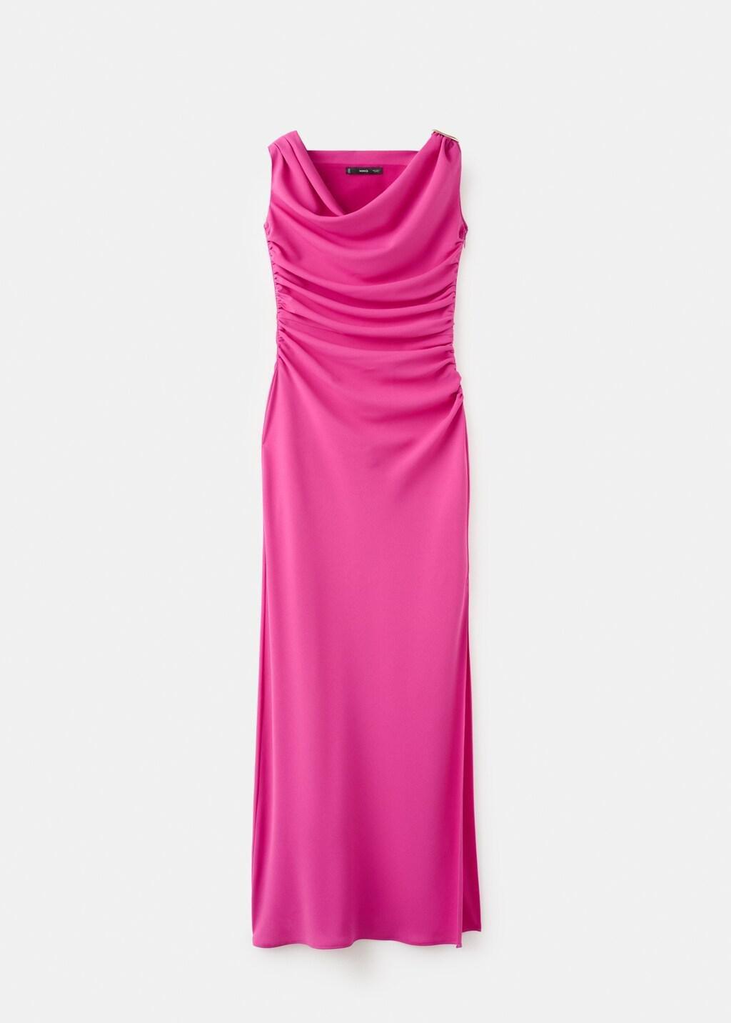 Pink Draped Dress With Brooch, Bright Pink, large image number 7