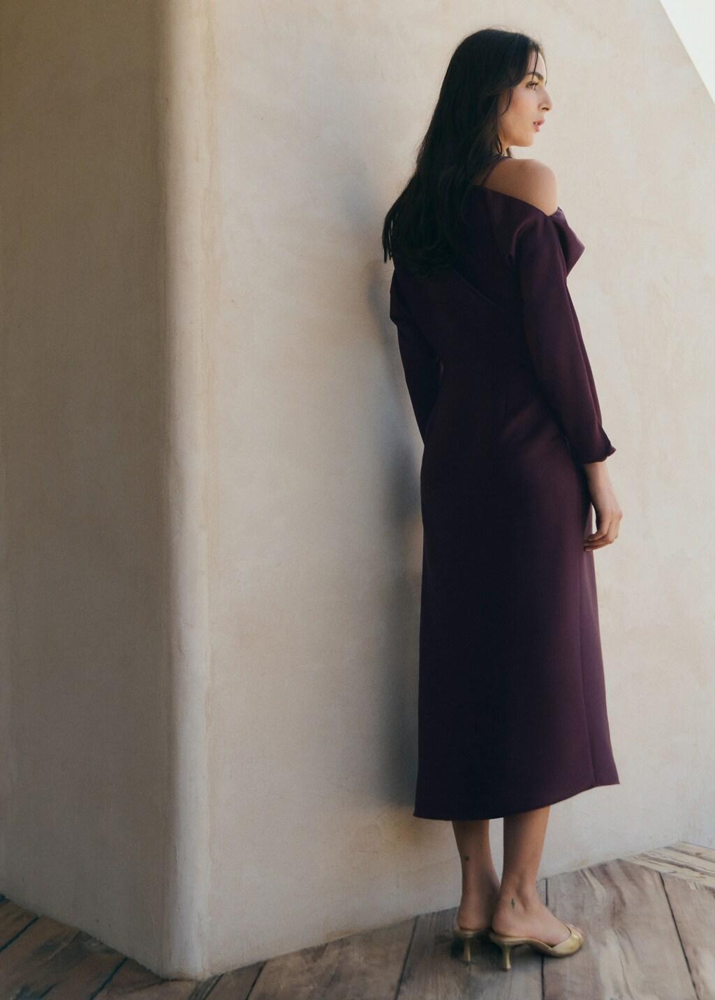 Purple Asymmetrical Satin Dress With Fringes, Medium Purple, large image number 2