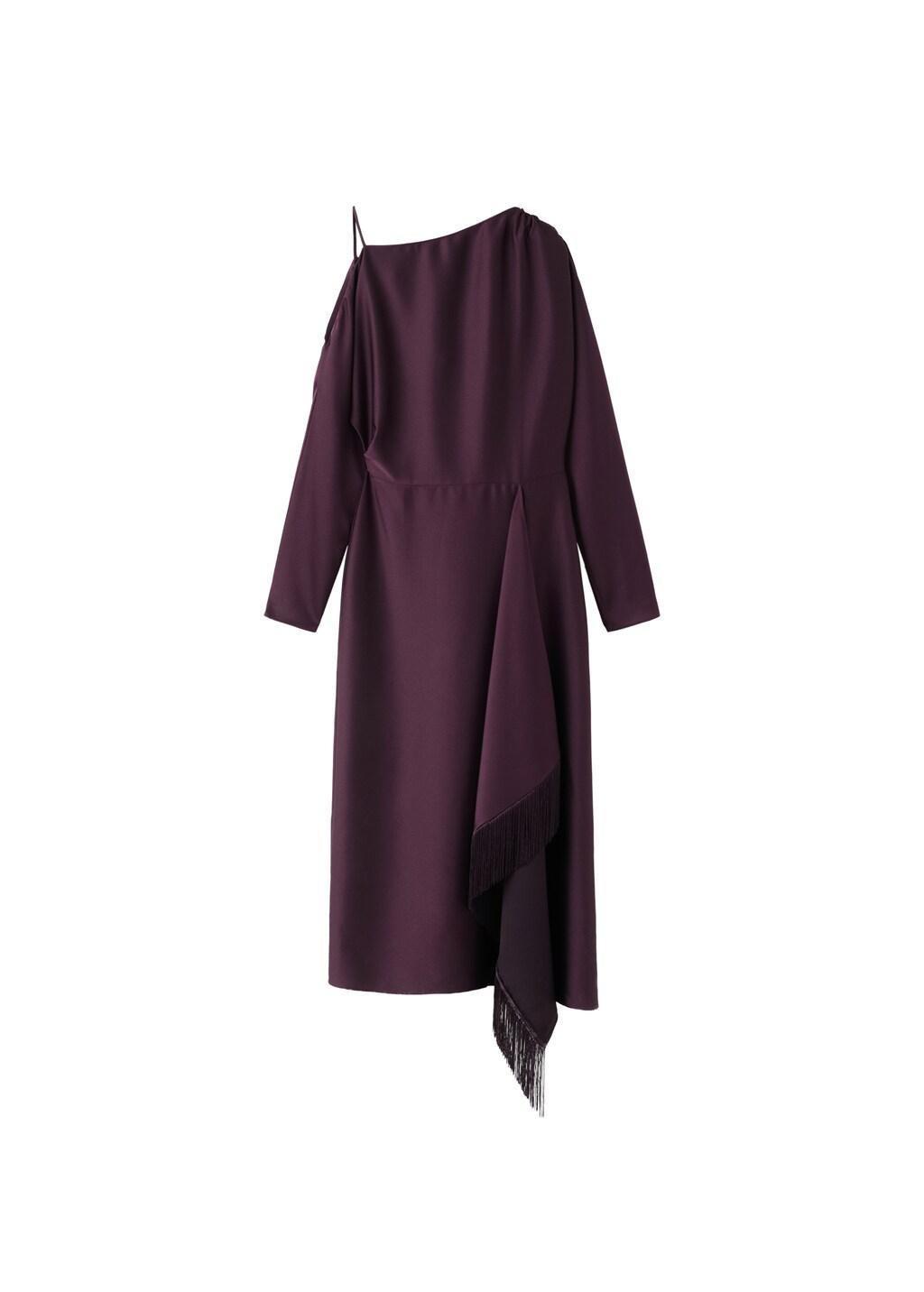 Purple Asymmetrical Satin Dress With Fringes, Medium Purple, large image number 5