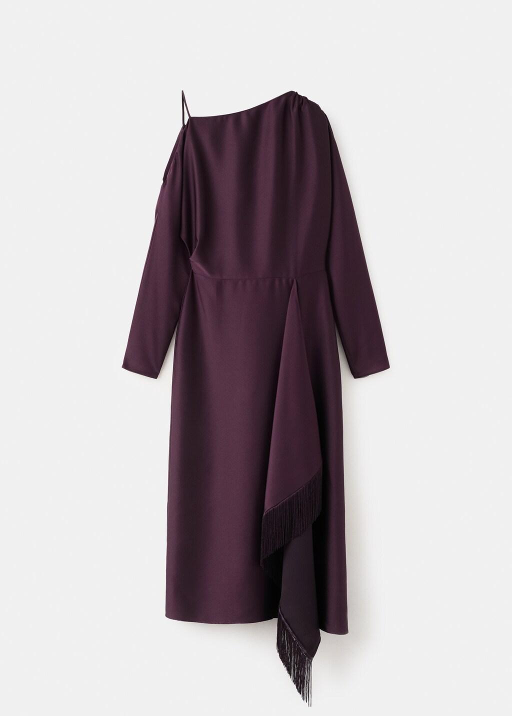 Purple Asymmetrical Satin Dress With Fringes, Medium Purple, large image number 6