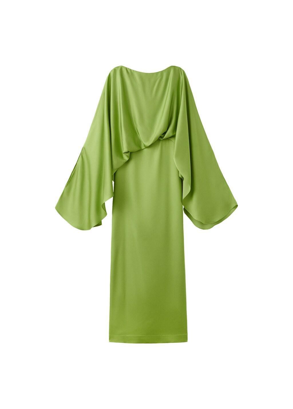 Green Puffed Sleeves Satin Dress, Green, large image number 5