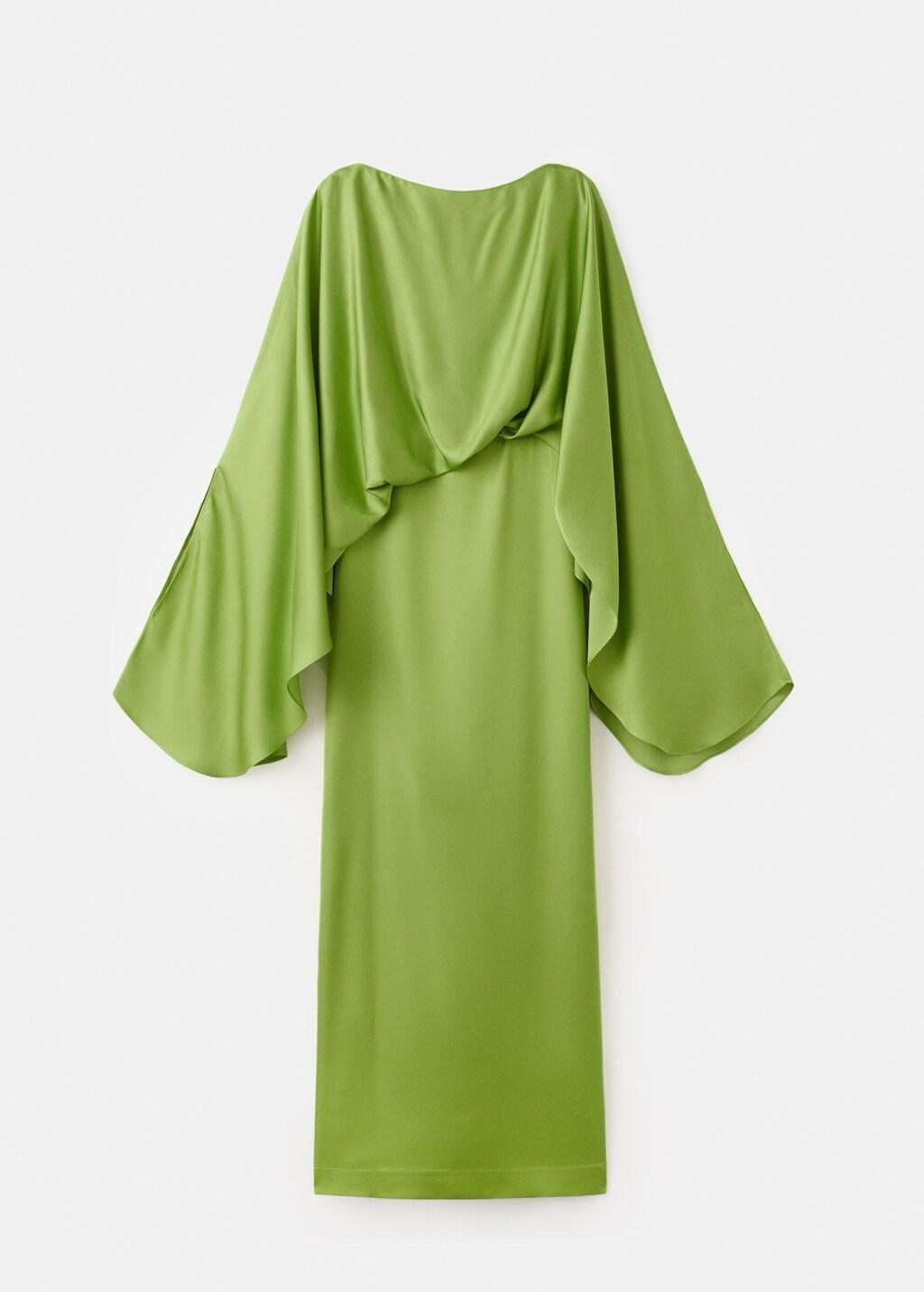 Green Puffed Sleeves Satin Dress, Green, large image number 6