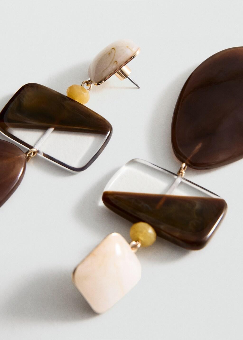 Brown Mixed Pendant Earrings, Brown, large image number 0