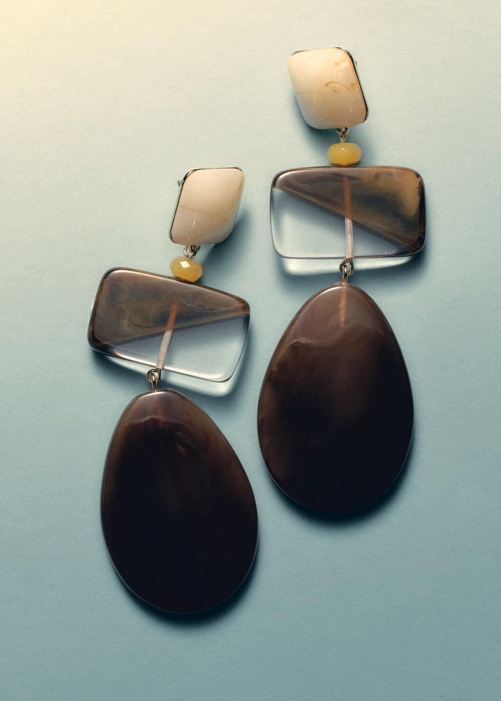 Brown Mixed Pendant Earrings, Brown, large image number 1