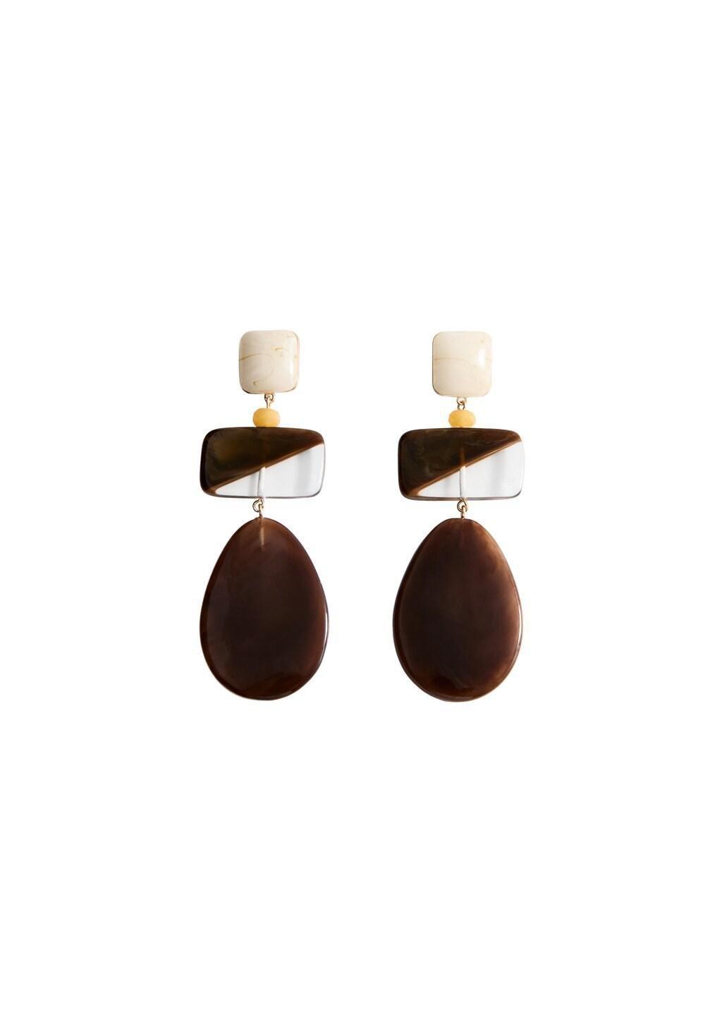 Brown Mixed Pendant Earrings, Brown, large image number 2