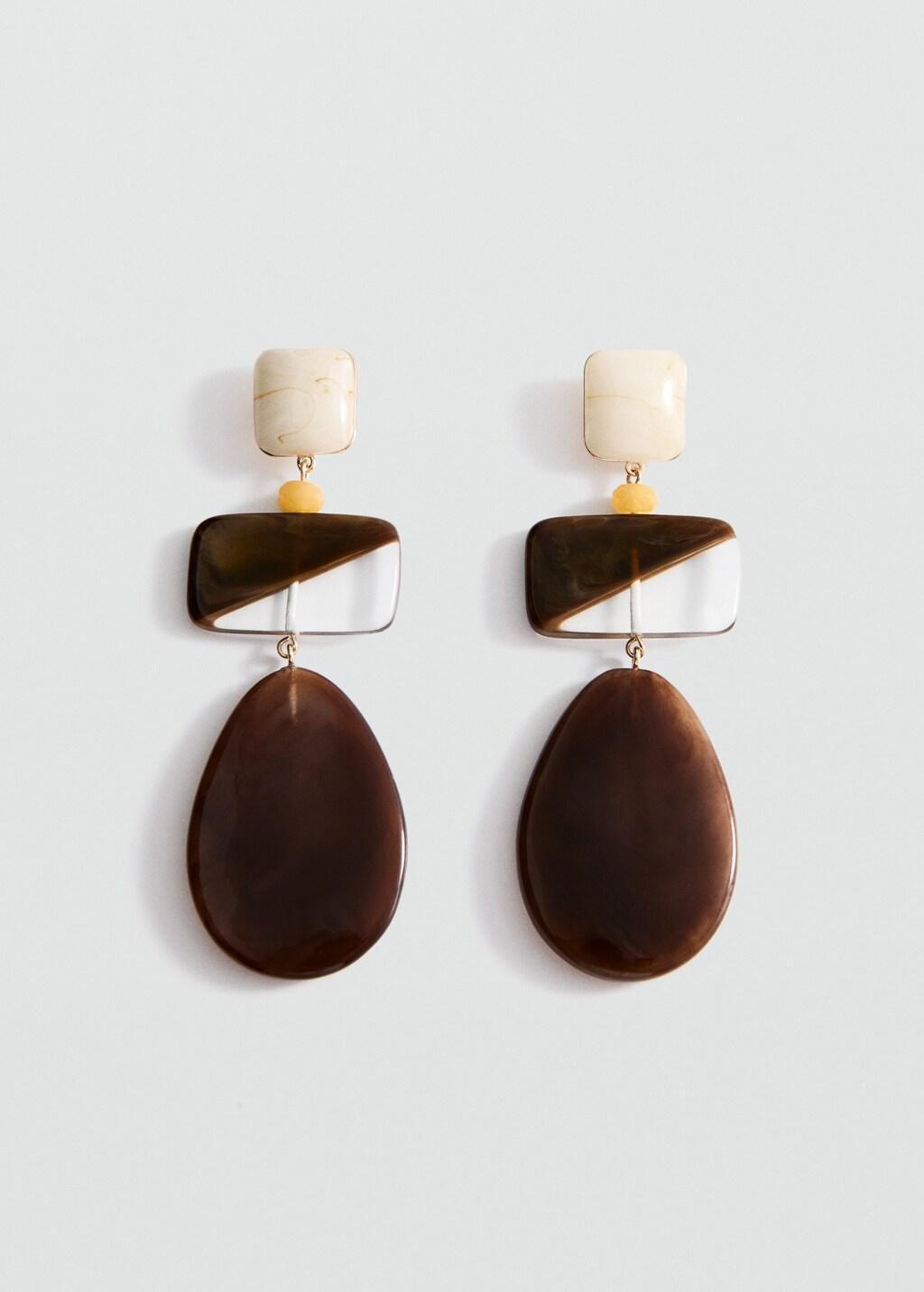 Brown Mixed Pendant Earrings, Brown, large image number 3