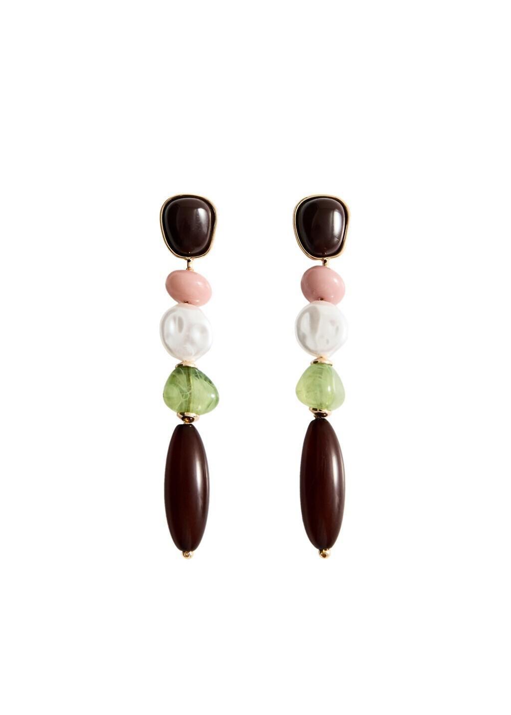 Brown Combined Long Earrings, Brown, large image number 2