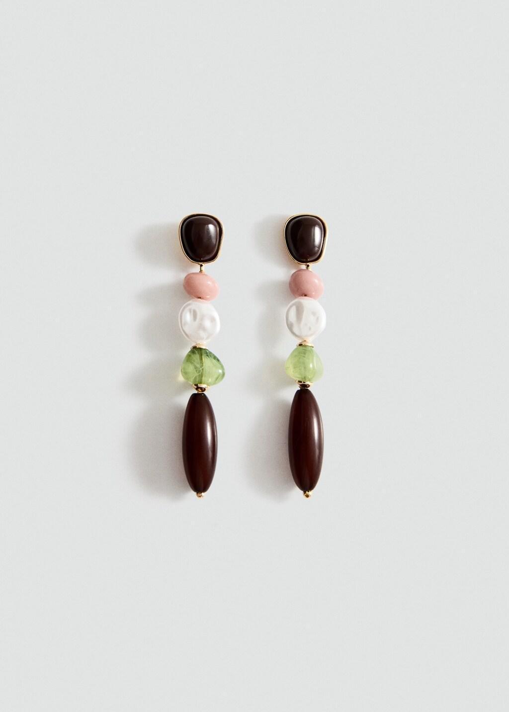 Brown Combined Long Earrings, Brown, large image number 3