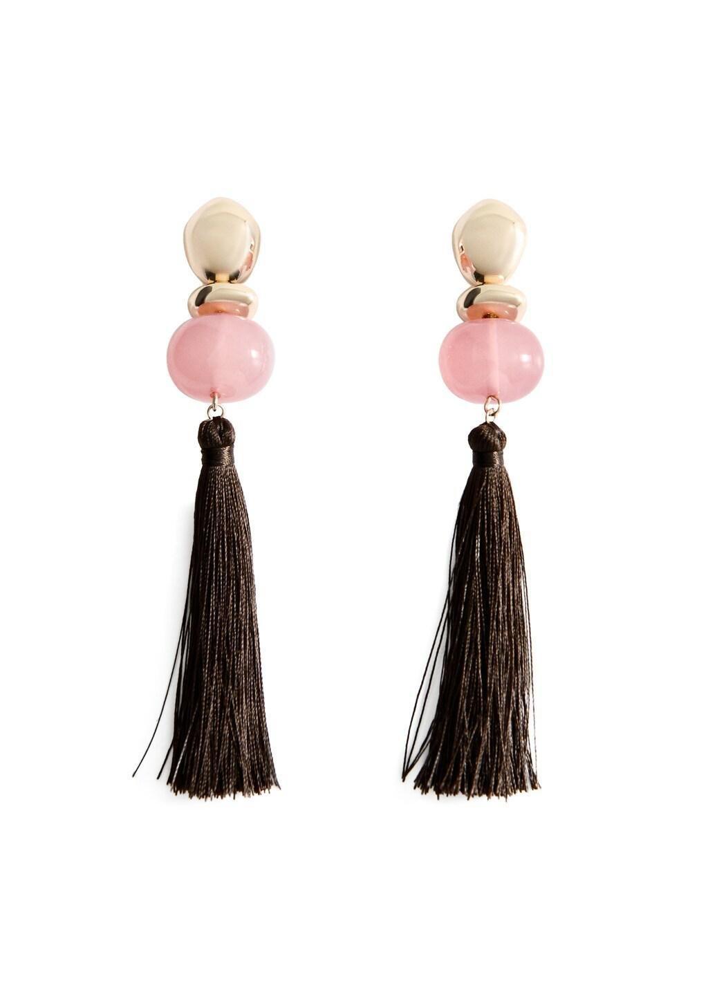Brown Tassels Pendant Earrings, Brown, large image number 2