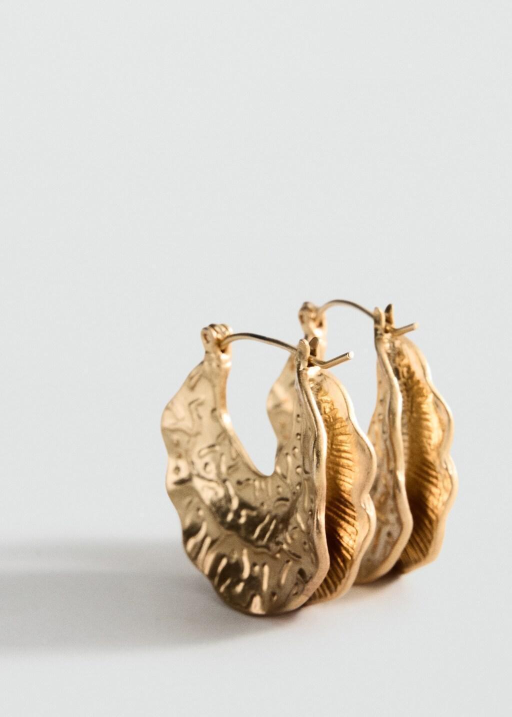 Gold Textured Hoop Earrings, Gold, large image number 0