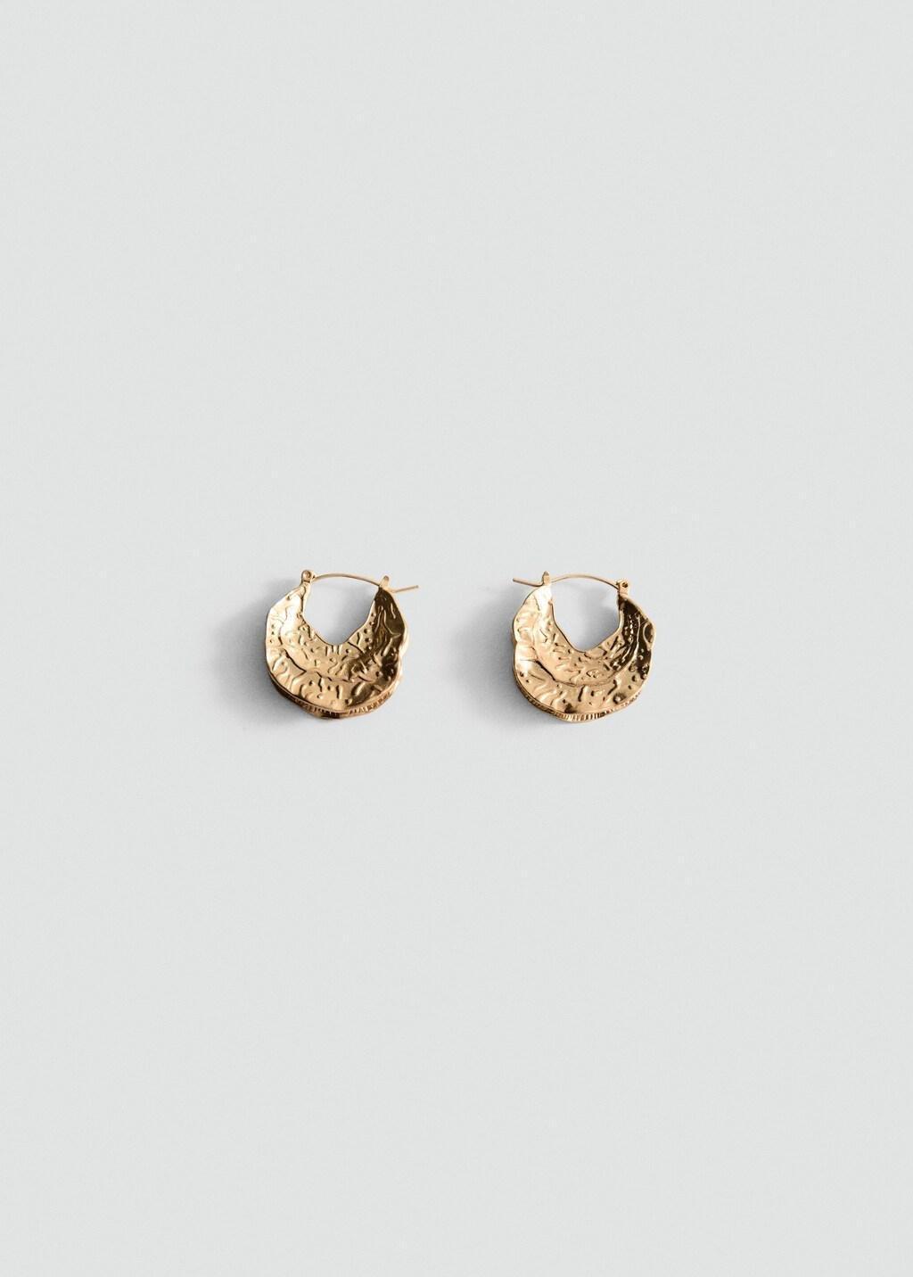 Gold Textured Hoop Earrings, Gold, large image number 2