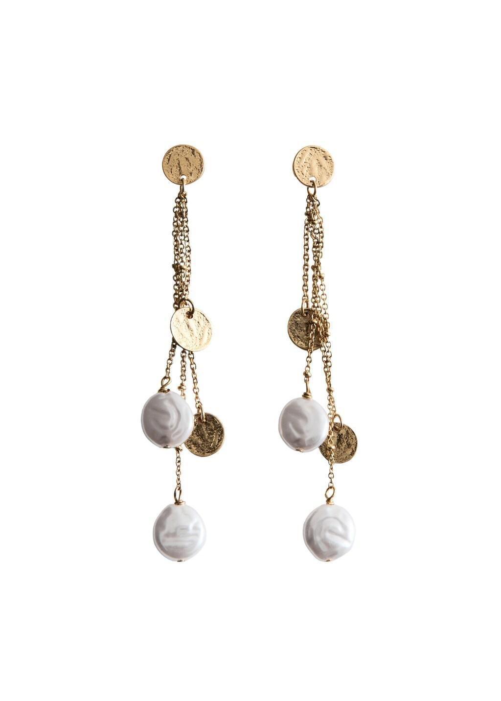 Gold Long Beaded Earrings, Gold, large image number 1