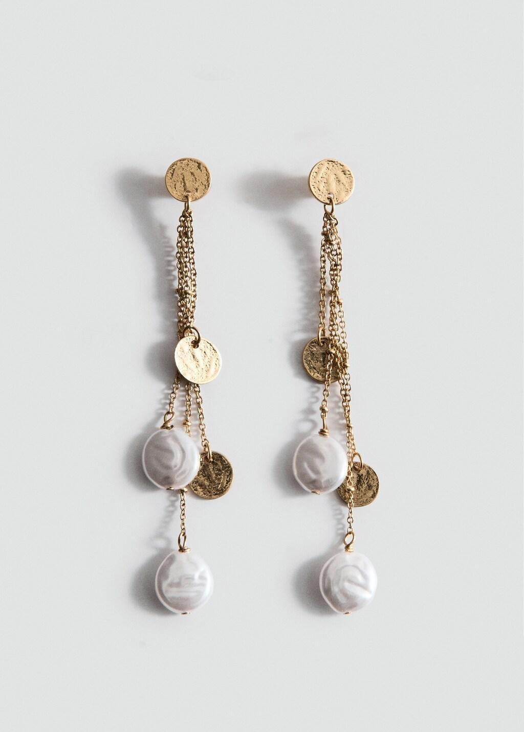 Gold Long Beaded Earrings, Gold, large image number 2