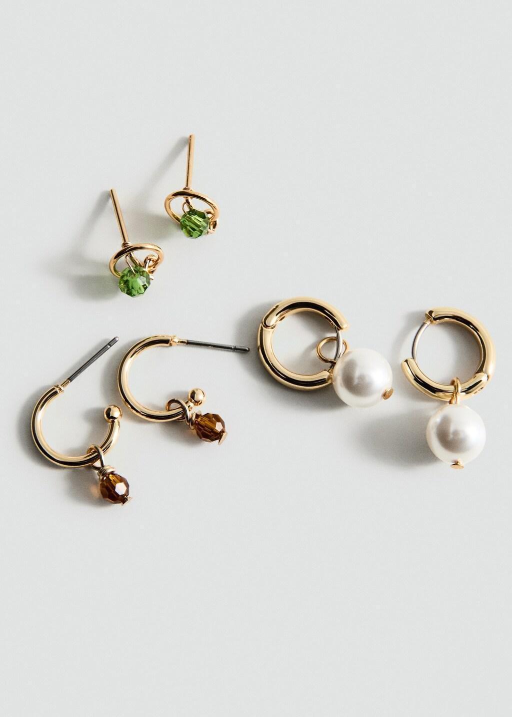 Gold Combined Earring Set, Gold, medium