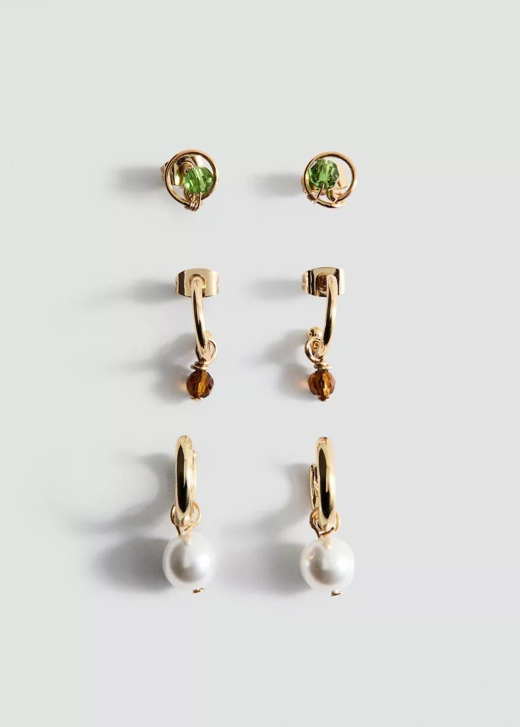 Gold Combined Earring Set, Gold, medium