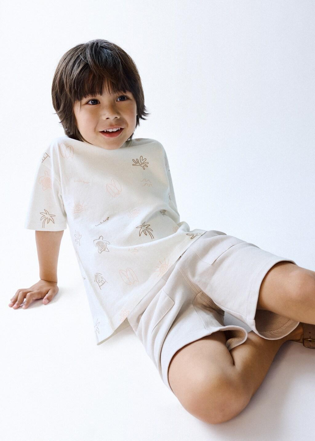 White T-Shirt With Print Details, Baby Boys, Natural White, medium