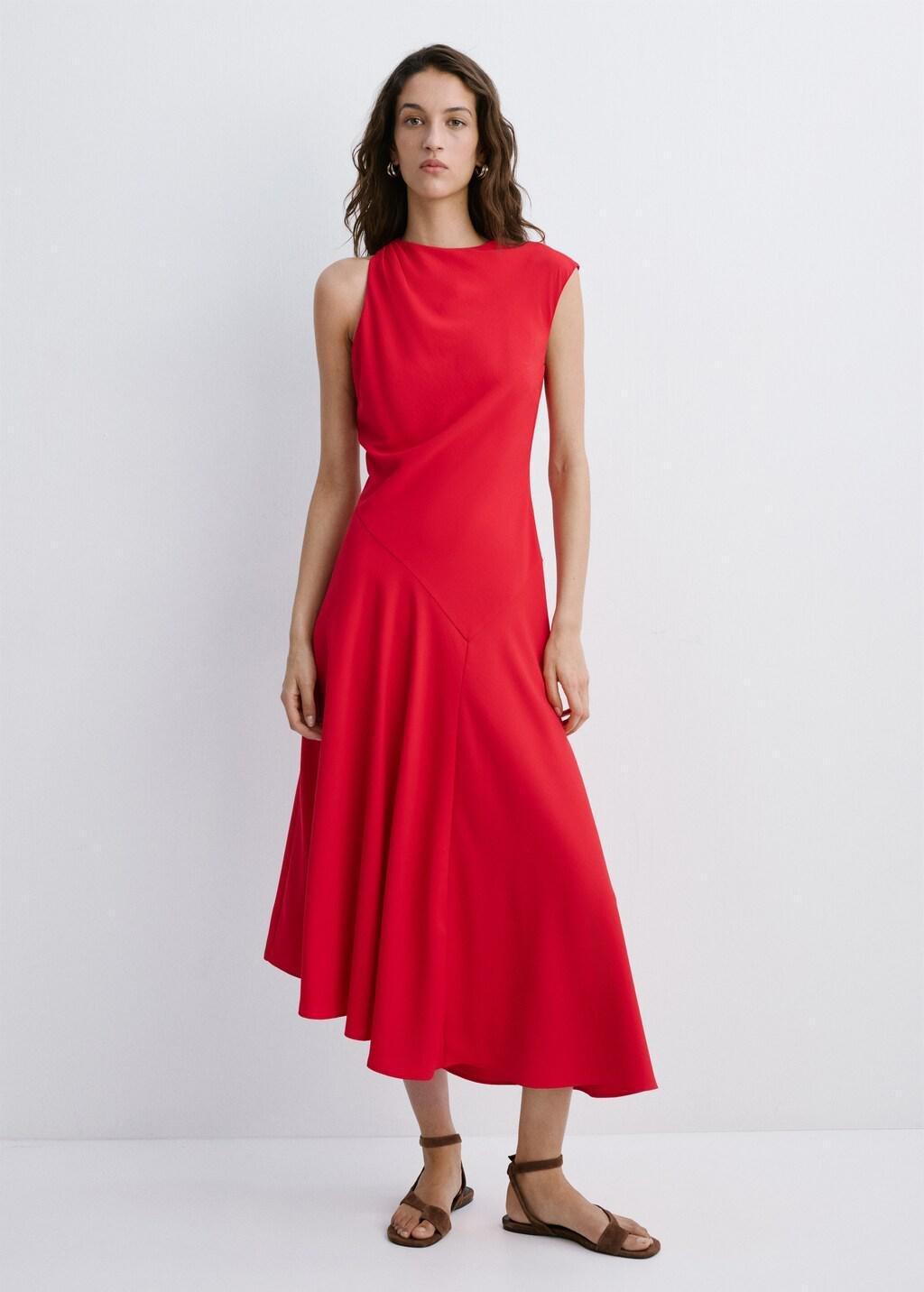 Red Asymmetric Sleeve Midi Dress, 0201_70, large image number 0