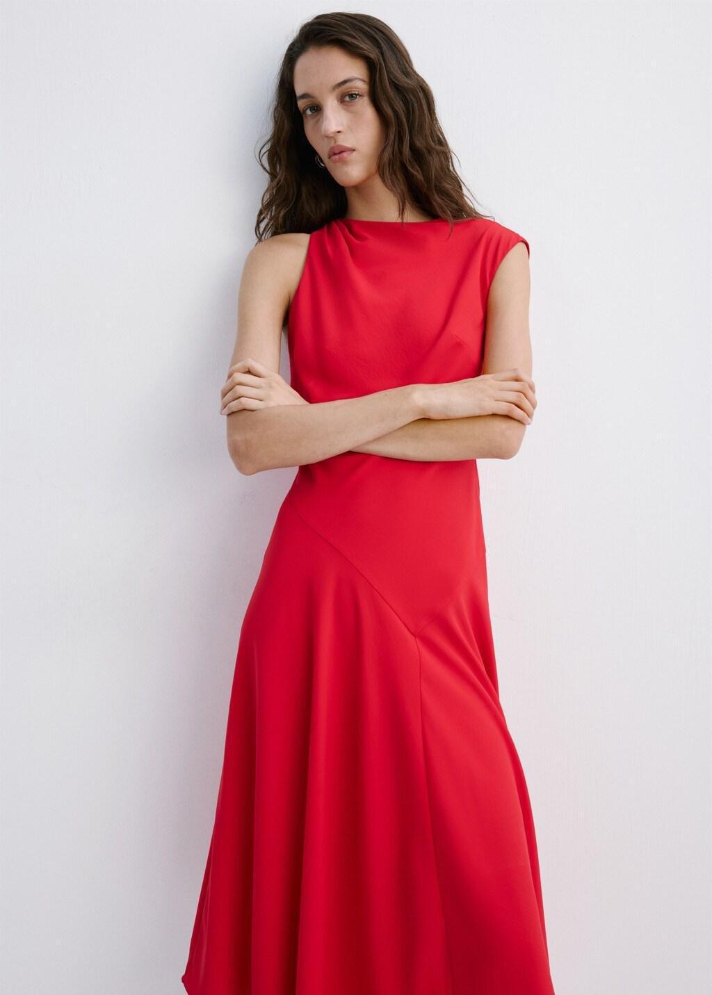 Red Asymmetric Sleeve Midi Dress, 0201_70, large image number 3