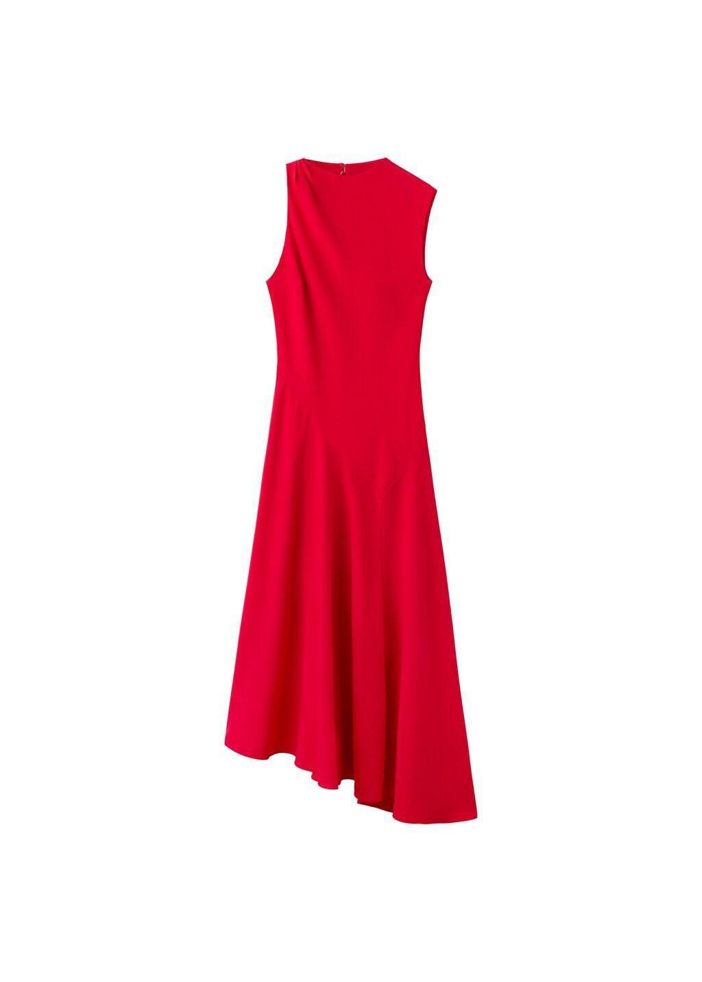 Red Asymmetric Sleeve Midi Dress, 0201_70, large image number 7